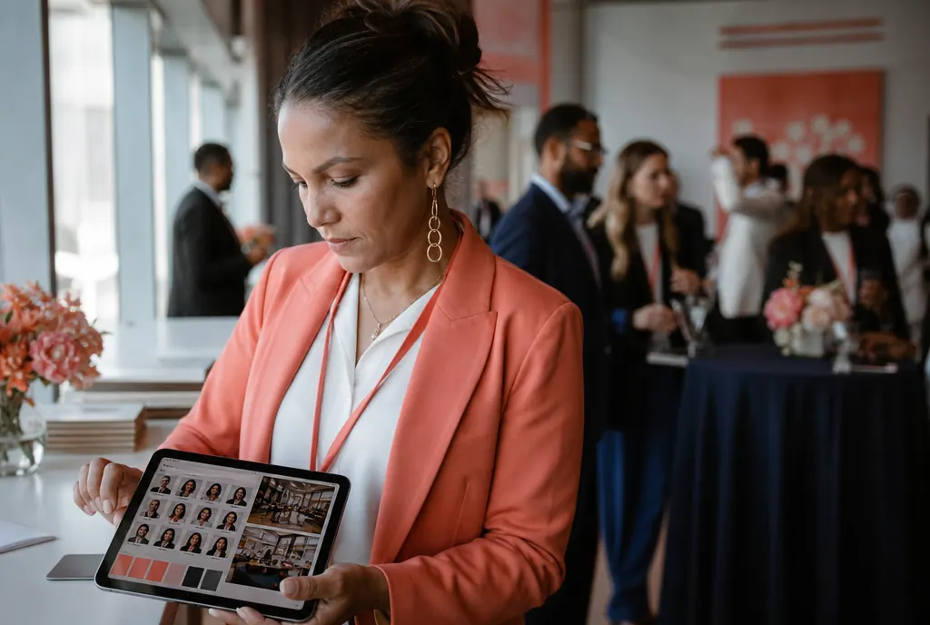 Event host browsing photos grouped by person on a tablet